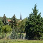 schiefer Kirchturm Predel
